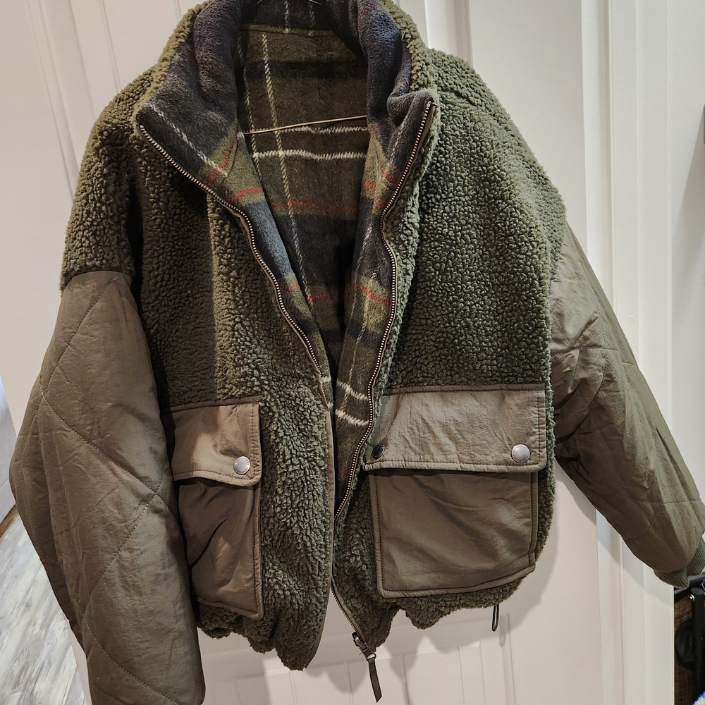 Olive Green Sherpa Lined Jacket